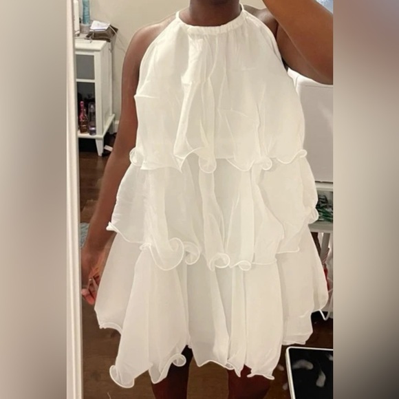 Privé Layered Halter Neck Ruffle Women’s White Dress - Picture 5 of 6